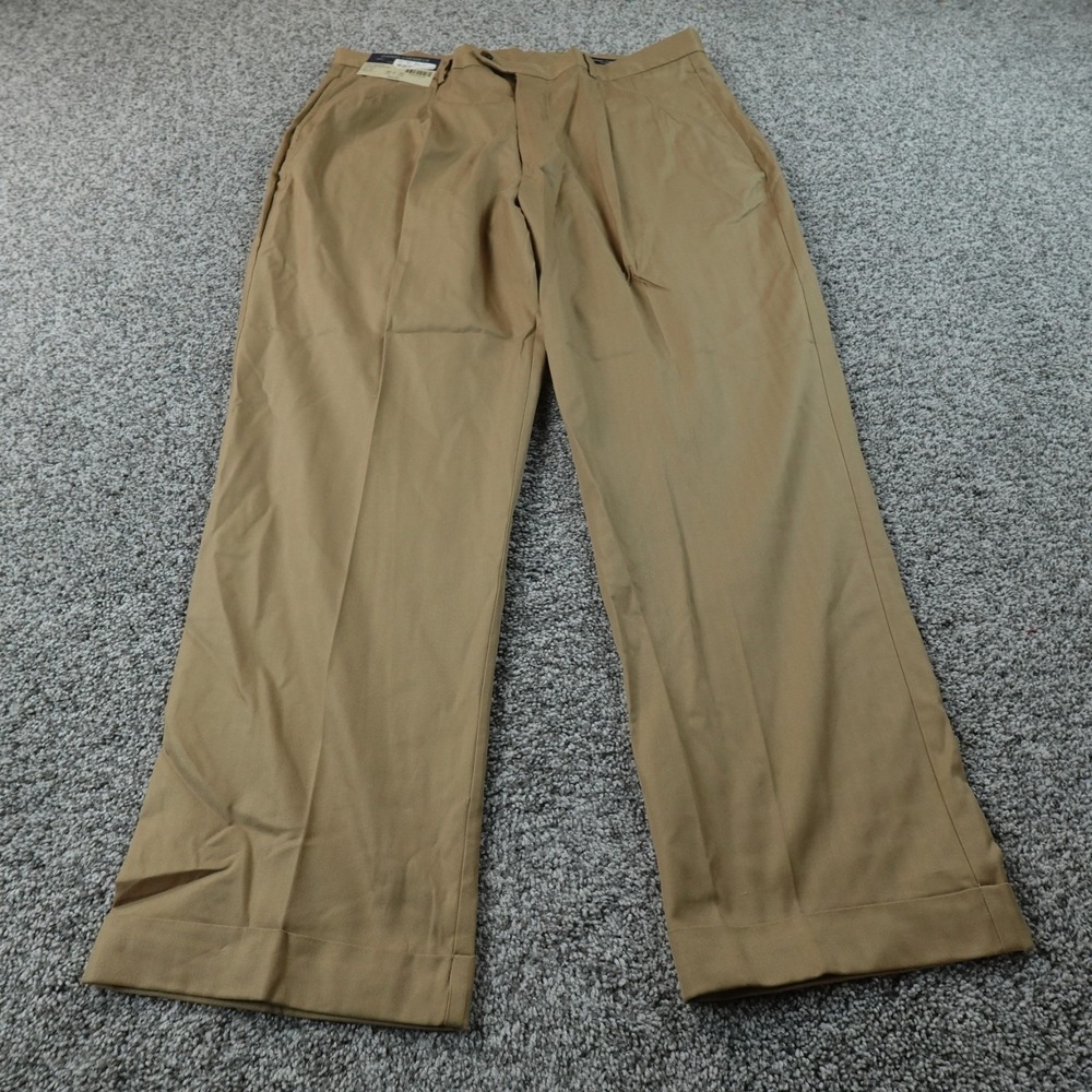 NEW Daniel Cremieux Pants Mens 38X30 Beige Brown Chino Trouser Pleated Cuffed